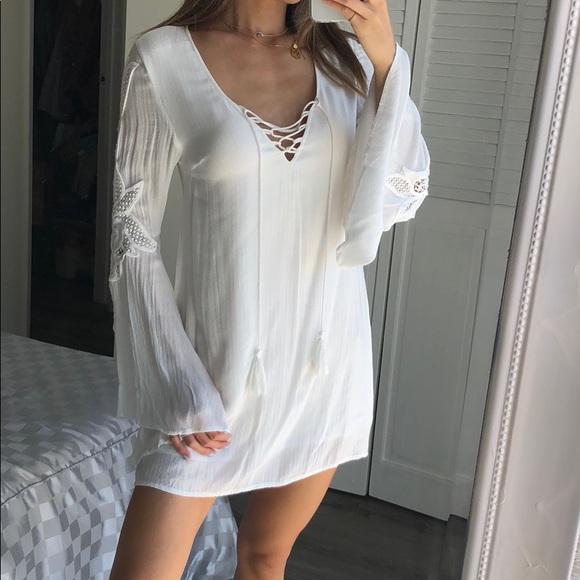 L Space Dresses New Lspace White Long Sleeve Tunic Coverup Xs